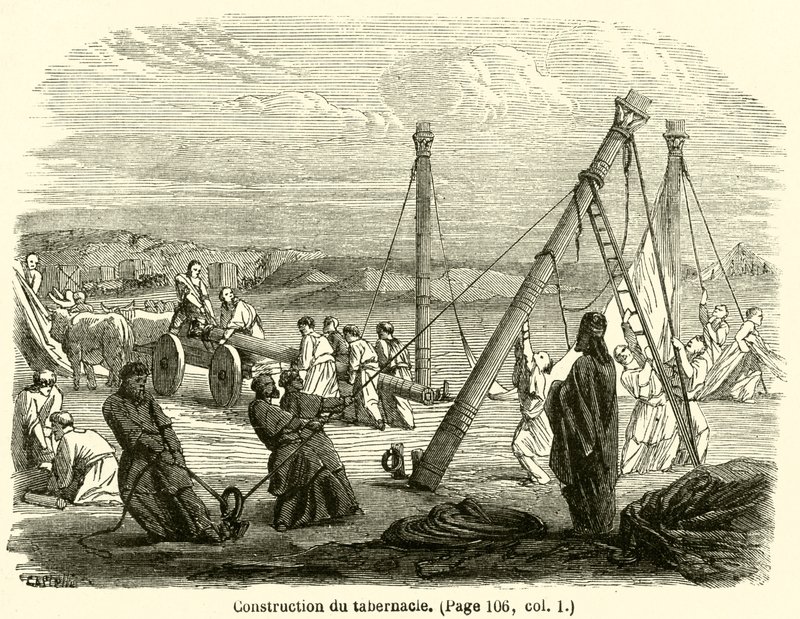 Construction du tabernacle (gravering) av French School