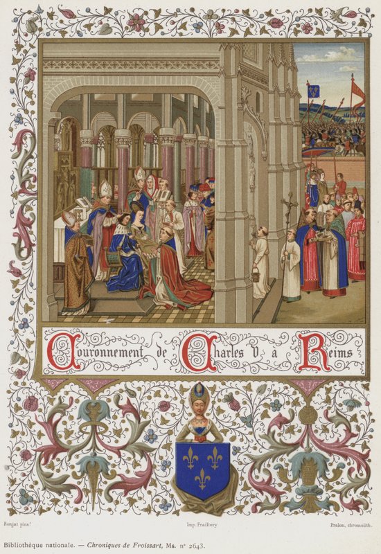 Kroningen av Charles V i Reims (chromolitho) av French School
