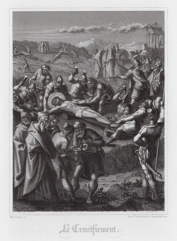 Korsfestelse av Jesus Kristus (gravering) av French School