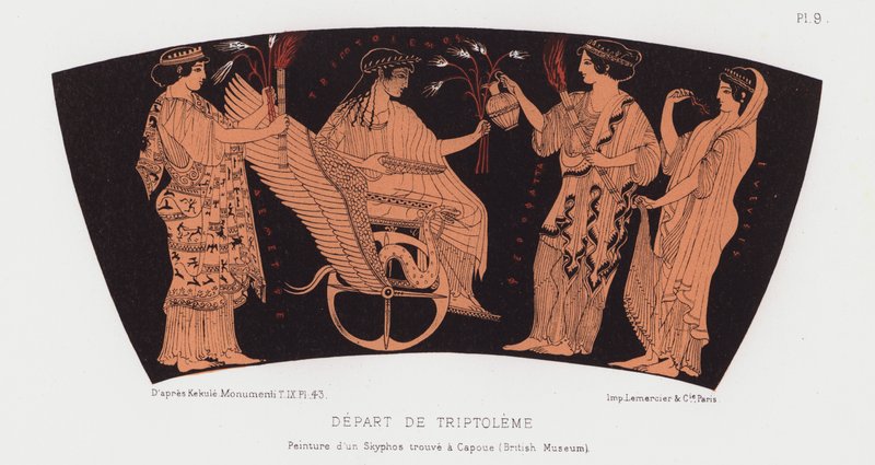 Triptolemus avgang (farge litho) av French School