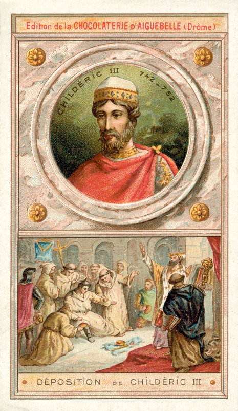 Deponering av Childeric III, 752 (chromolitho) av French School