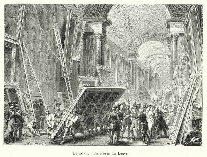 Ødeleggelse av Louvre-museet (gravering) av French School