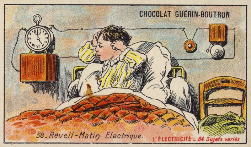 Elektrisk vekkerklokke (chromolitho) av French School