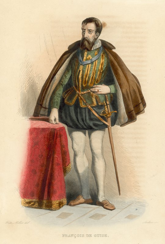 Francois de Guise (farget gravering) av French School
