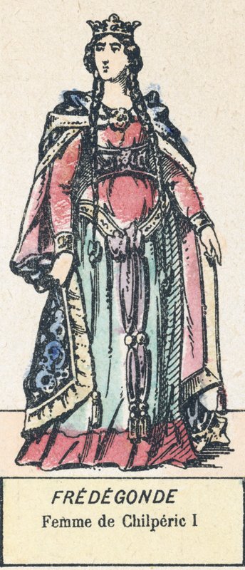 Fredegonde, Femme de Chilperic I (farget gravering) av French School