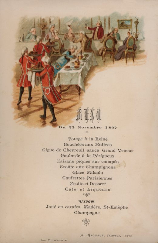 Fransk meny for en middag av French School