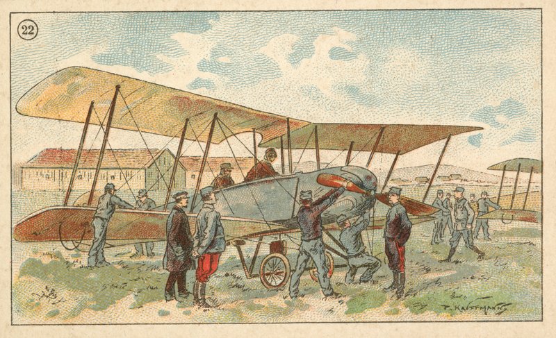 Fransk militær biplan (chromolitho) av French School