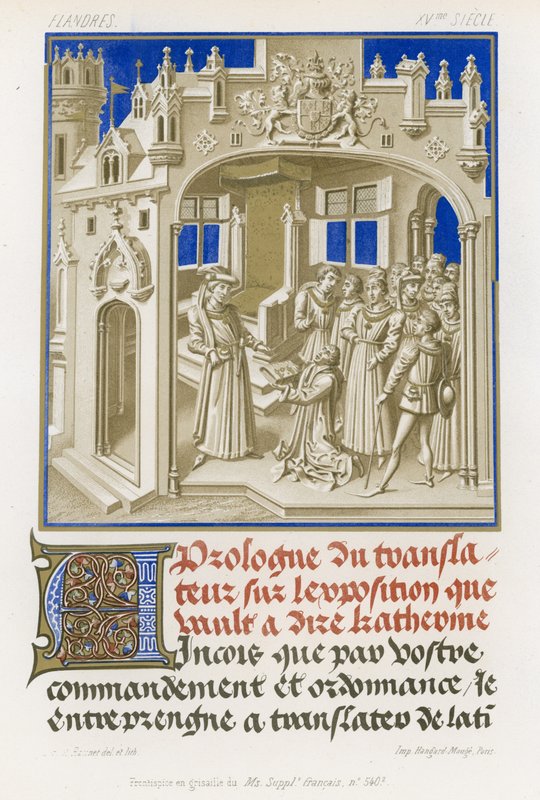 Frontispice i grisaille av et manuskript av French School