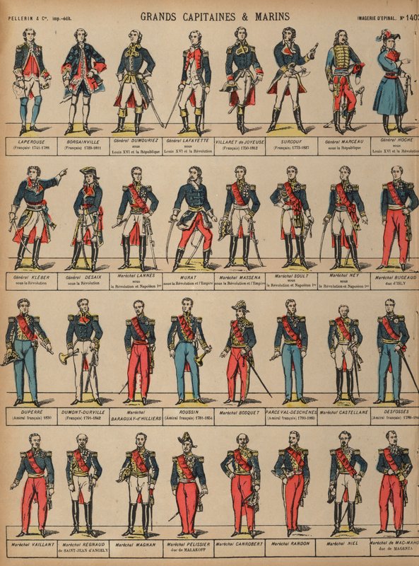 Store franske militærsjefer (farget gravering) av French School