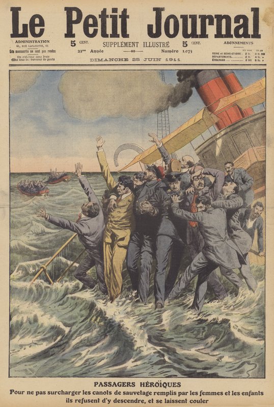Heroiske passasjerer (farge litho) av French School