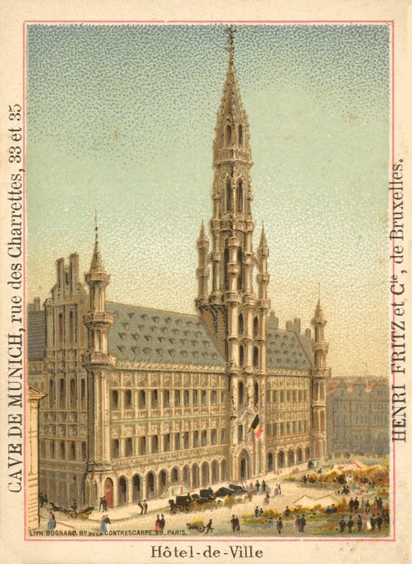 Hotel de Ville, Grand Place, Brussel (chromolitho) av French School