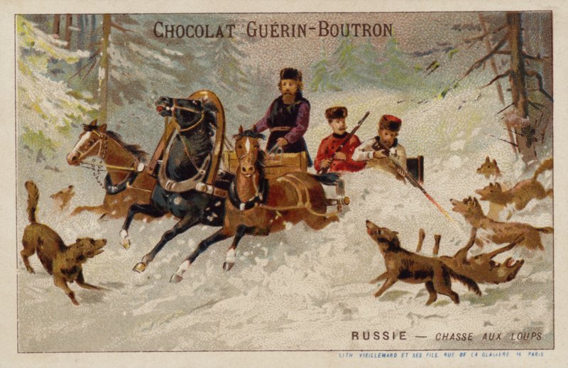 Jakt på ulv, Russland (chromolitho) av French School