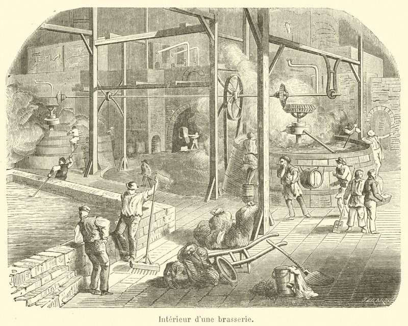 Interiør i et bryggeri (gravering) av French School