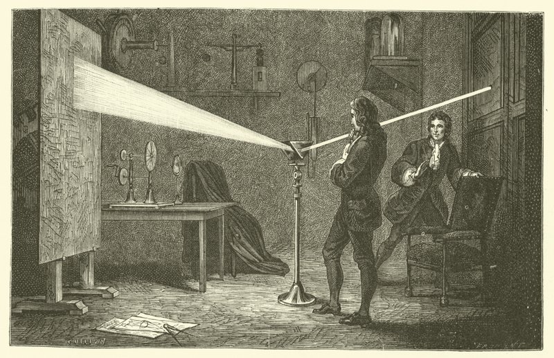 Isaac Newton bryter ned lys (gravering) av French School