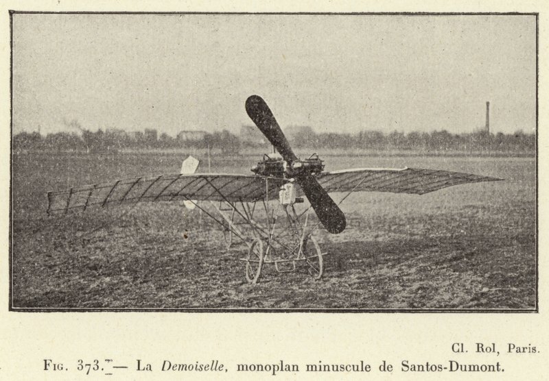 La Demoiselle, lite monoplan av Santos-Dumont (gravering) av French School