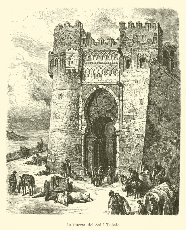 Puerta del Sol i Toledo (gravering) av French School