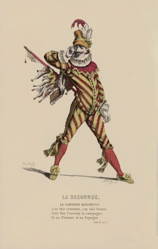 The Recognized, Captain Rodomont (farget gravering) av French School