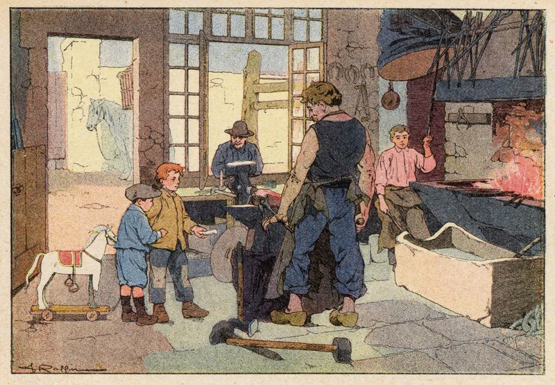 Le Forgeron, The Smith (farge litho) av French School