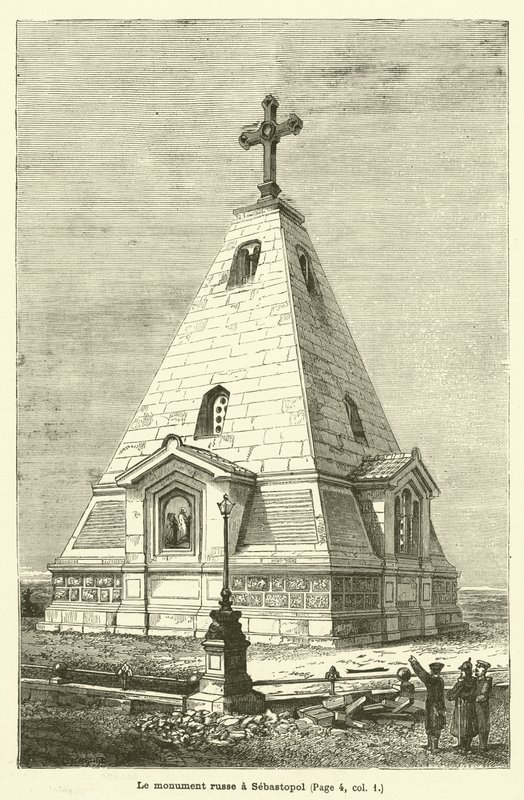 Det russiske monumentet i Sevastopol (gravering) av French School