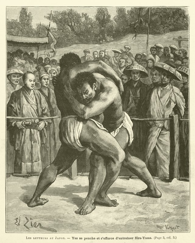 The Wrestlers In Japan (gravering) av French School