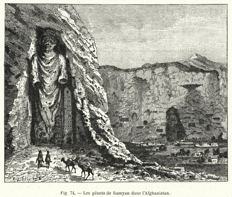Bamiyan Giants i Afghanistan (gravering) av French School