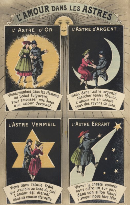 Kjærlighet i stjernene (farge litho) av French School