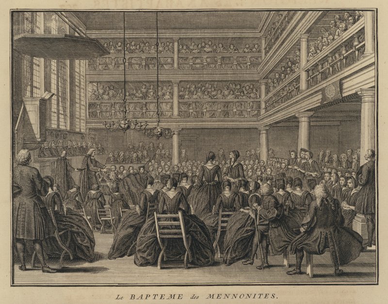 Mennonitt dåpsseremoni (gravering) av French School