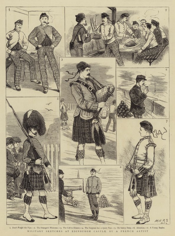 Militære skisser på Edinburgh Castle (gravering) av French School