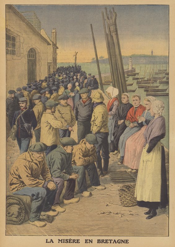 Elendighet i Bretagne (farge litho) av French School