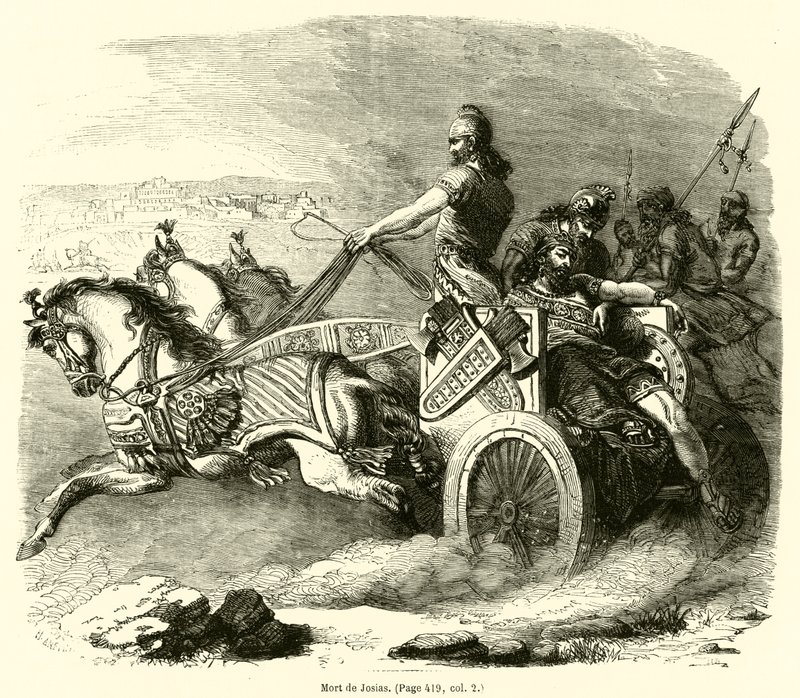 Josiahs død (gravering) av French School