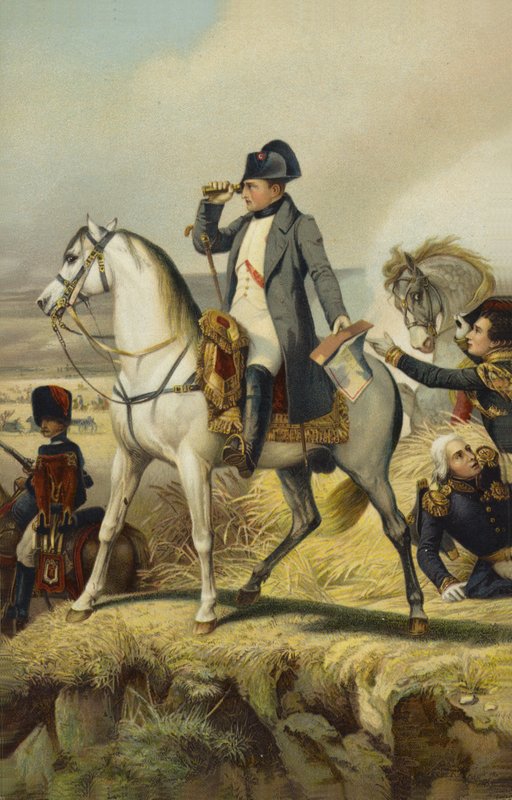 Napoleon I på Wagram (farget litografi) av French School