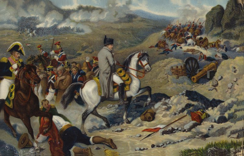 Napoleon I på Wagram (farget litografi) av French School