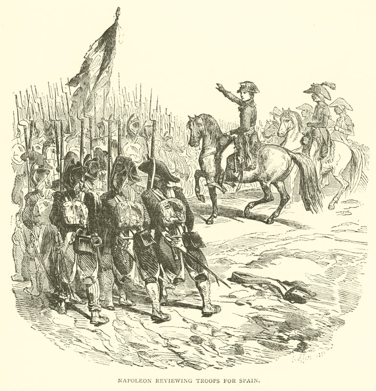 Napoleon gjennomgår tropper for Spania (gravering) av French School