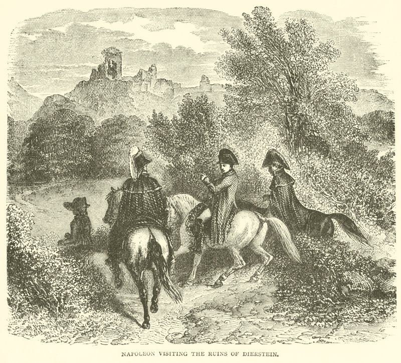 Napoleon besøker ruinene av Dierstein (gravering) av French School