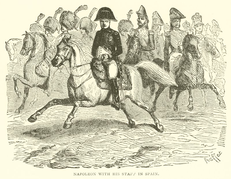 Napoleon med sin stab i Spania (gravering) av French School