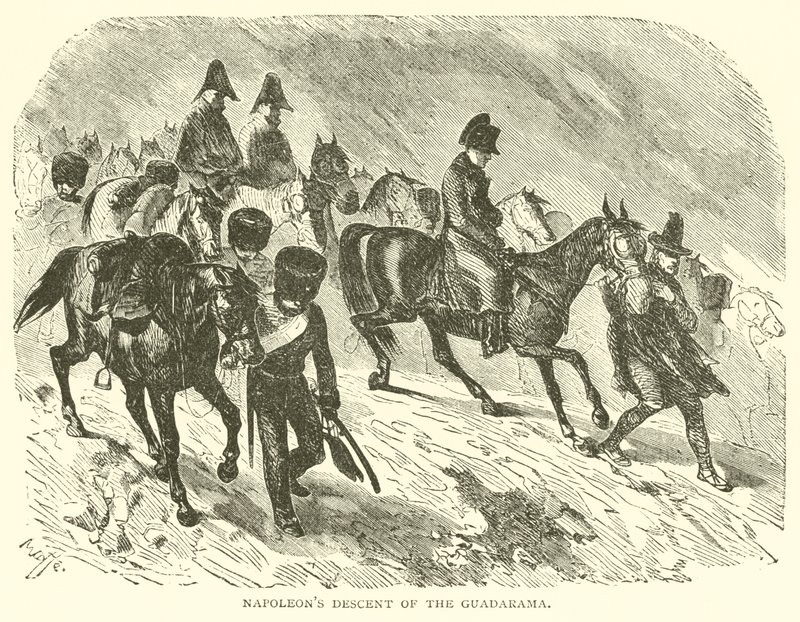 Napoleons nedstigning av Guadarama (gravering) av French School