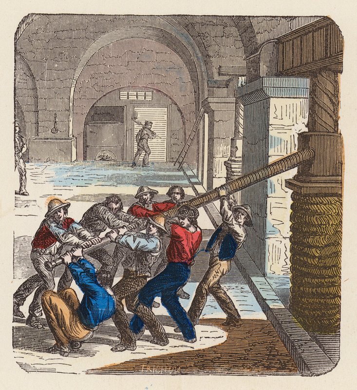 Olivenoljeproduksjon (farget gravering) av French School