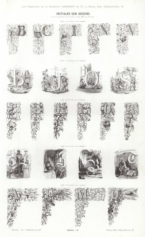 Side fra typografiske vignetter (gravering) av French School