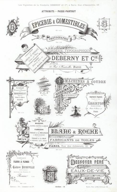 Side fra typografiske vignetter (gravering) av French School