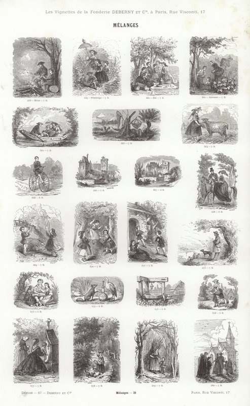Side fra typografiske vignetter (gravering) av French School