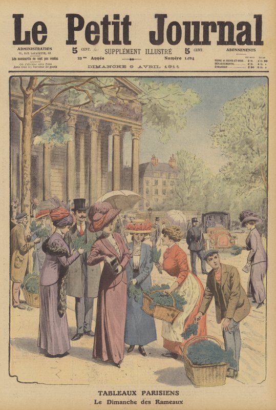 Palmesøndag i Paris (farge litho) av French School