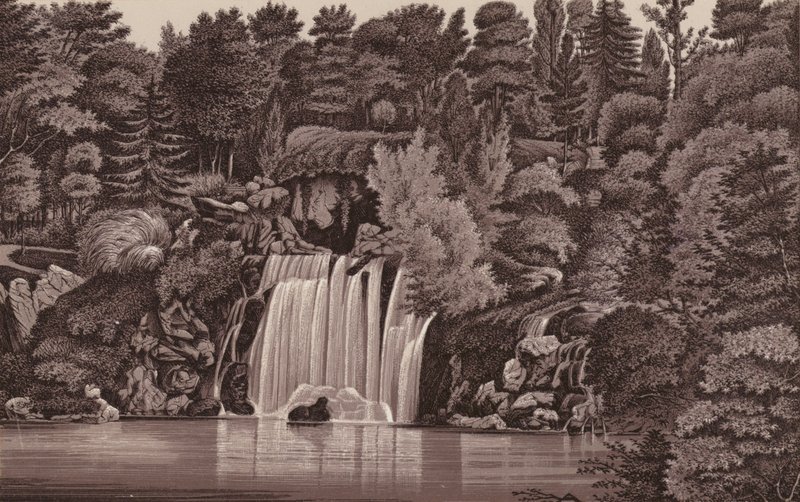 Paris: Bois de Boulogne-fossen (litho) av French School