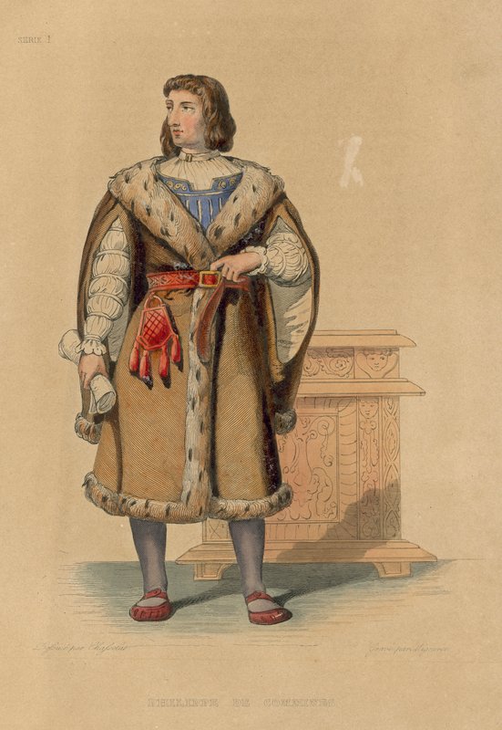 Philippe de Commines (farget gravering) av French School
