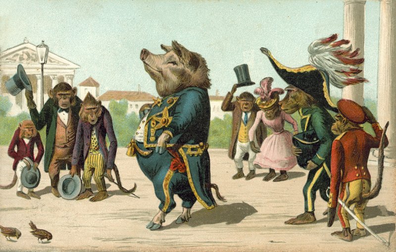 Gris kledd som en general (farge litho) av French School