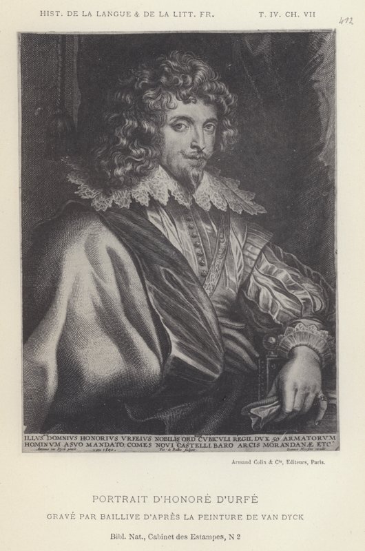 Portrett av Honore D'Urfe (litho) av French School