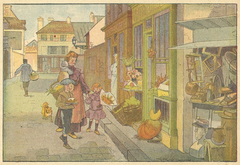 Festforberedelser (farge litho) av French School
