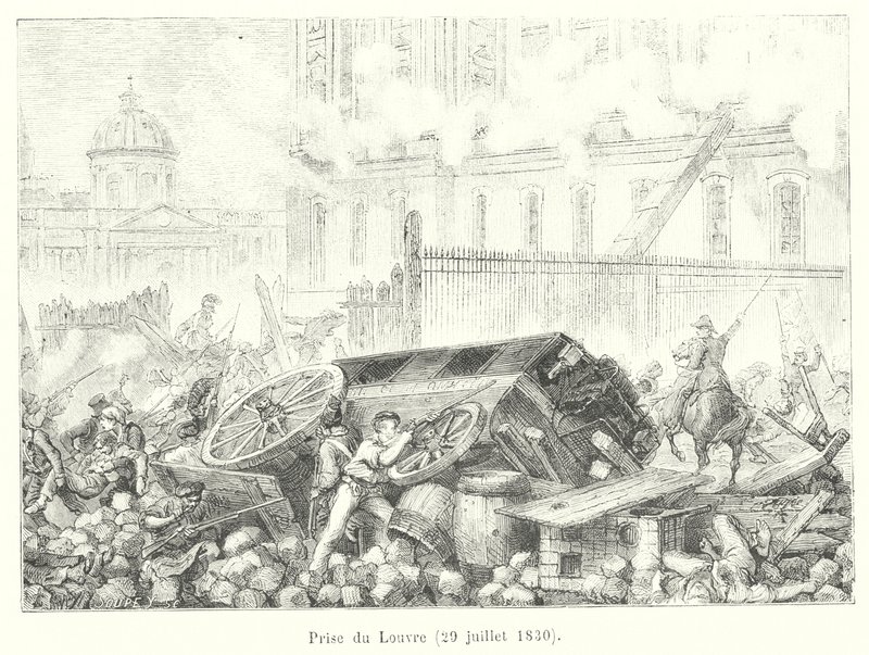 Capture of Louvre, 29. juli 1830 (gravering) av French School