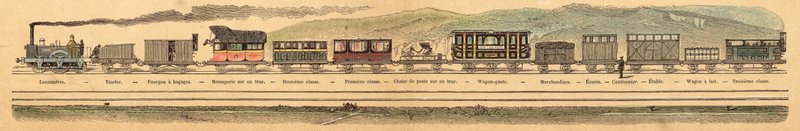 Jernbaner (farget gravering) av French School