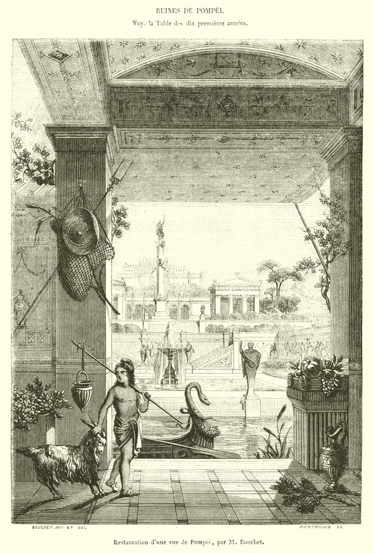 Restaurering av utsikt over Pompei (gravering) av French School