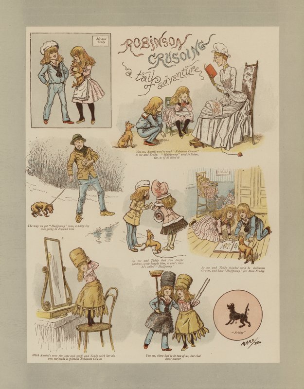 Robinson Crusoe (farge litho) av French School